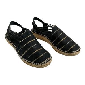 TONI PONS Nantes EU 37 US 6.5 Black Metallic Stripe Espadrille Slingback Sandals